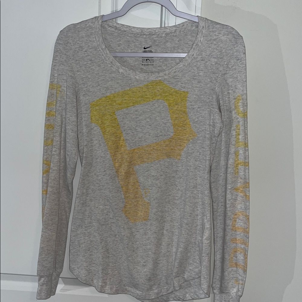 Gray Nike Big P Logo Pittsburgh Pirates Baseball LS Sexy Crewneck T Shirt S